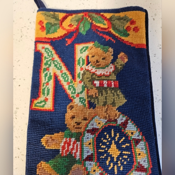 Vintage needlepoint teddy bear noel stocking - Picture 5 of 6
